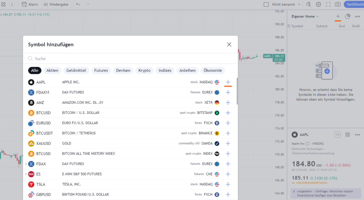TradingView Watchlist erstellen